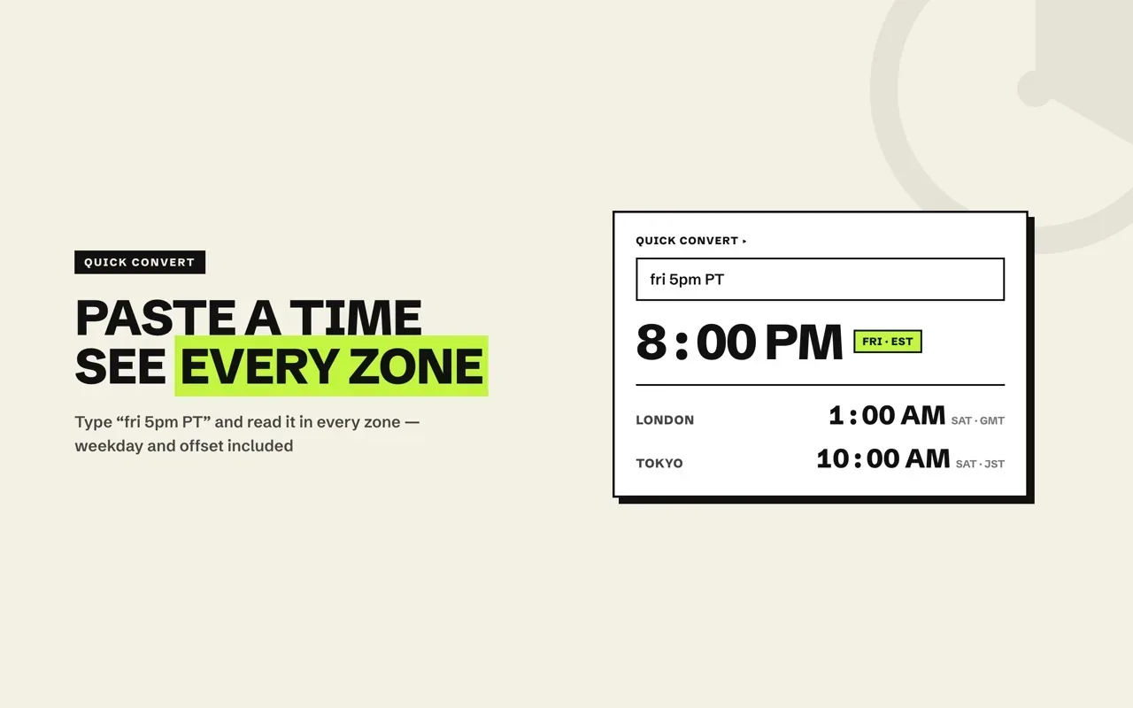 Synca quick converter translating a time into multiple timezones